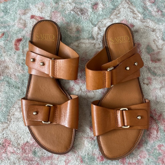 Franco Sarto Shoes - Franco Sarto Tan Leather Slide Sandals – Size 7.5